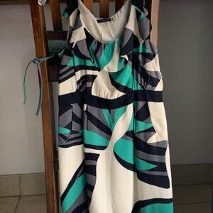 Leifsdottir Botanical Green Ivory Sleeveless Silk Dress with Pockets